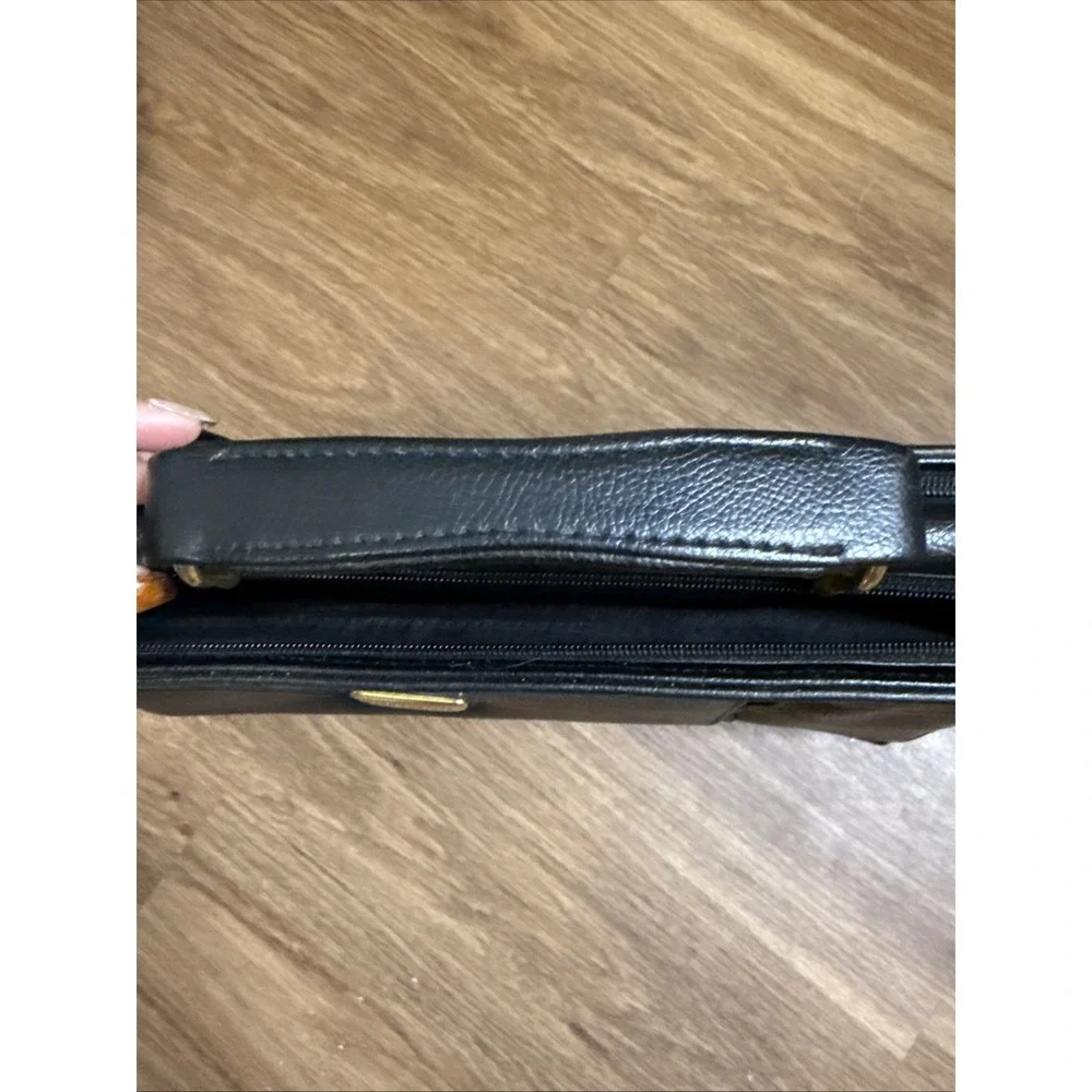 Pierre BALMAIN Paris Vintage Leather Briefcase Black Gold 80s Laptop Bag - Picture 5 of 11